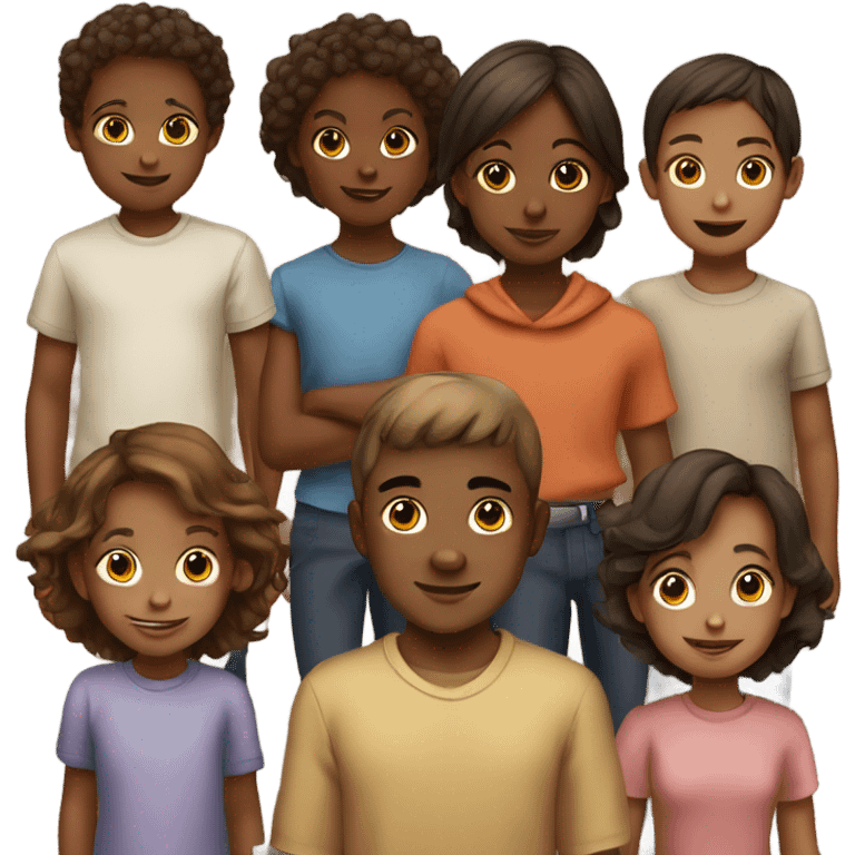 7 brown children ranging from age 3-12 standing together. Make them olive toned skin emoji