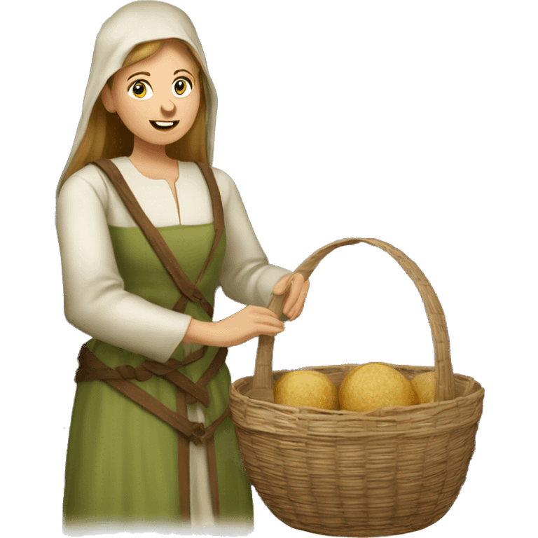 medieval market caucasian femal visitor with a basket emoji