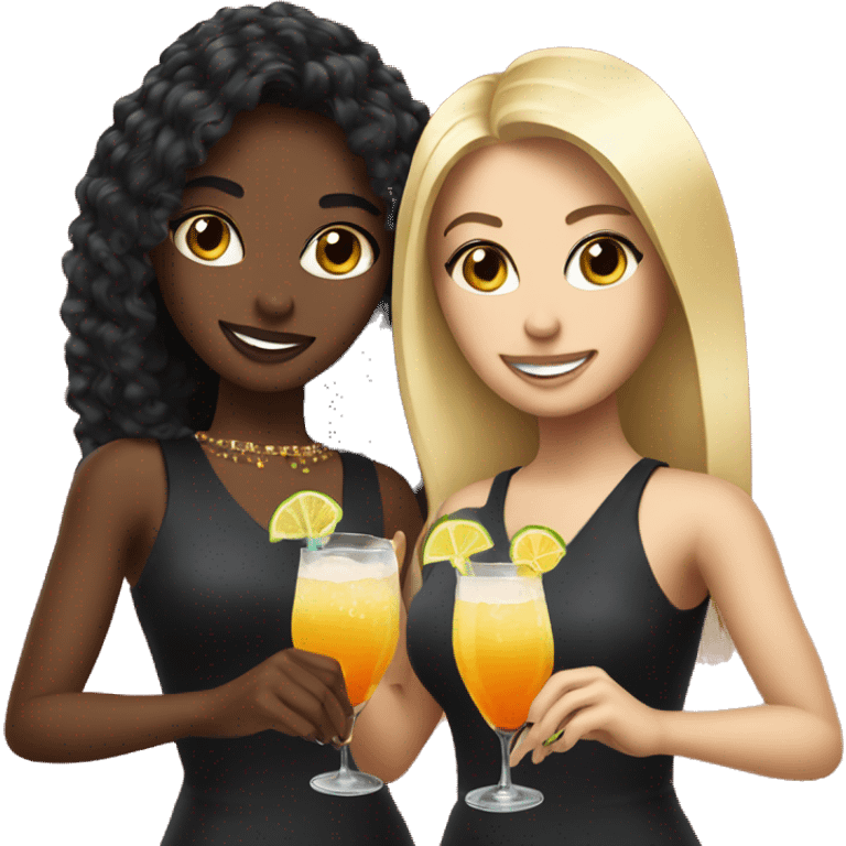 Blonde and black hair girls holding cocktails  emoji