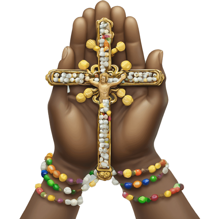 PRAYING HANDS WITH BEADED HOLY cross ROSARY IN HANDS  emoji