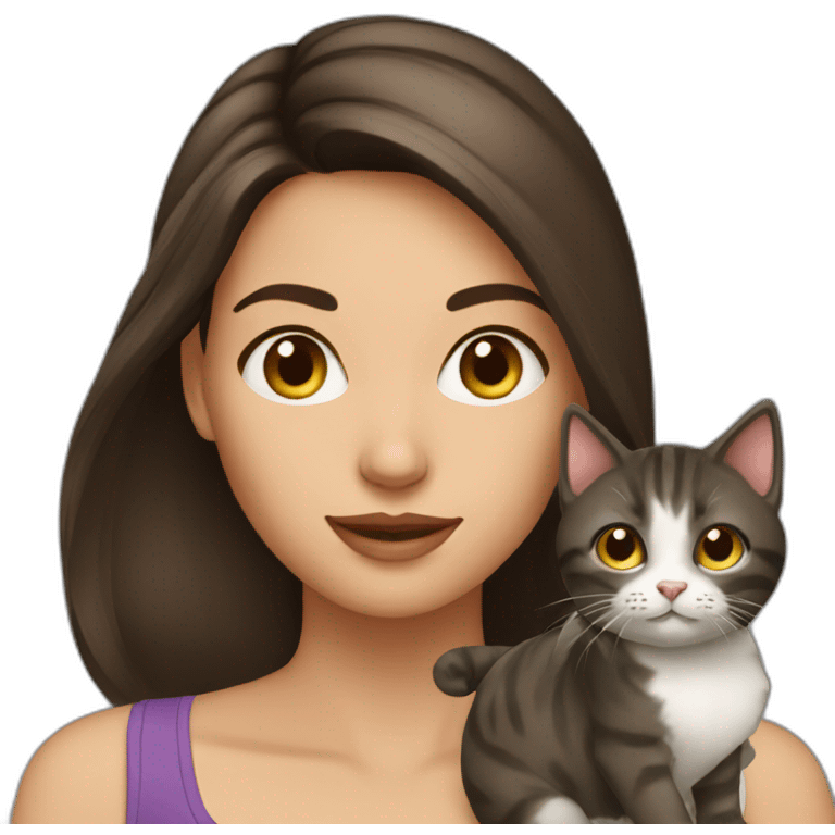 Brunette with cat emoji