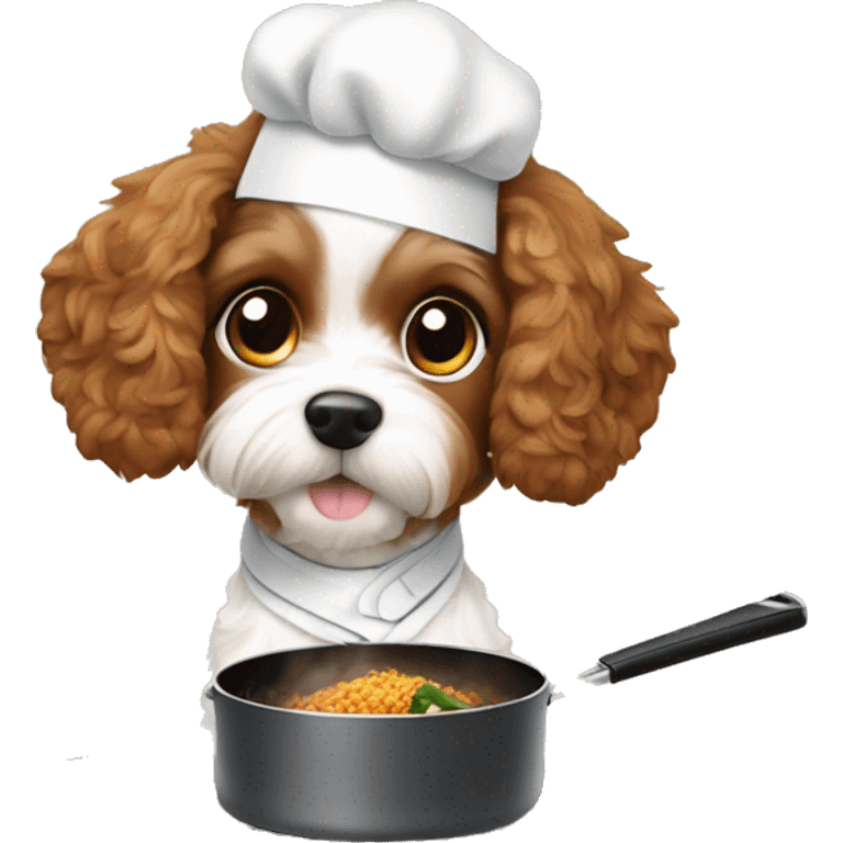 brown cavapoo puppy cooking hibachi emoji