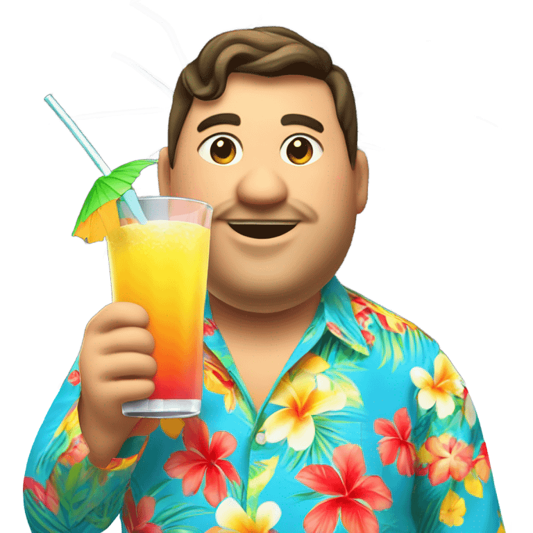 Fat guy in hawai shirt and fancy drink emoji