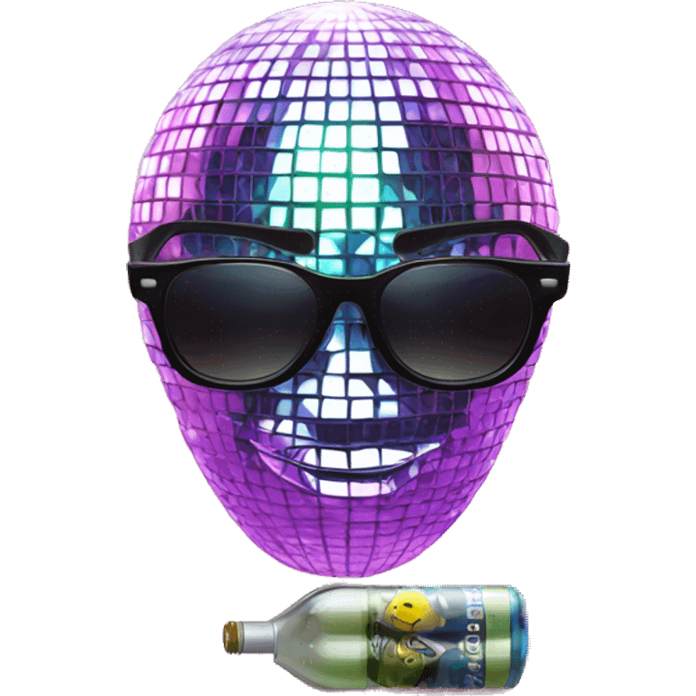 a man's head in the form of a disco ball in sunglasses, with vape and iphone emoji