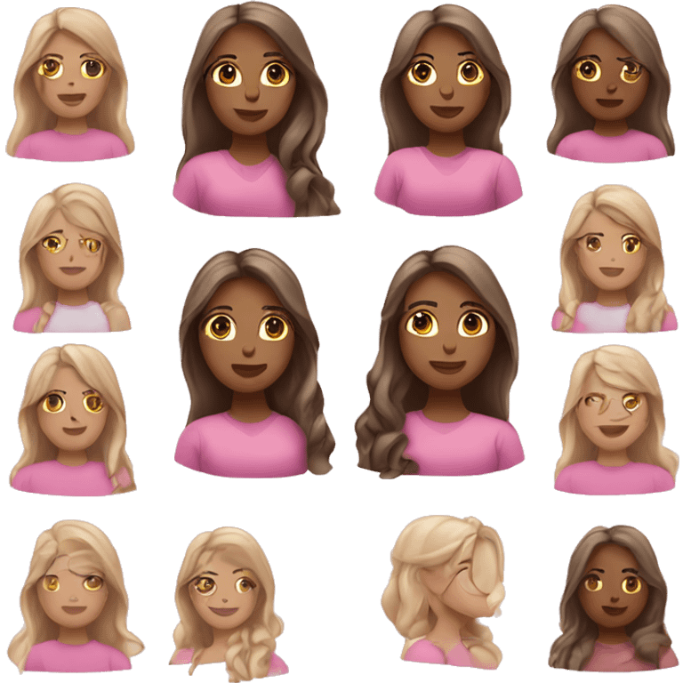 young woman, pink、long hair, is thinking, white skin tone, and is a freelancer using Mac. emoji