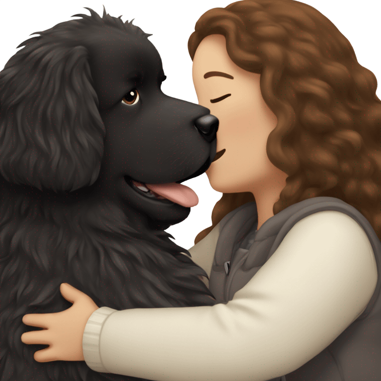 fluffy black newfoundland hugging white girl with long brown hair emoji