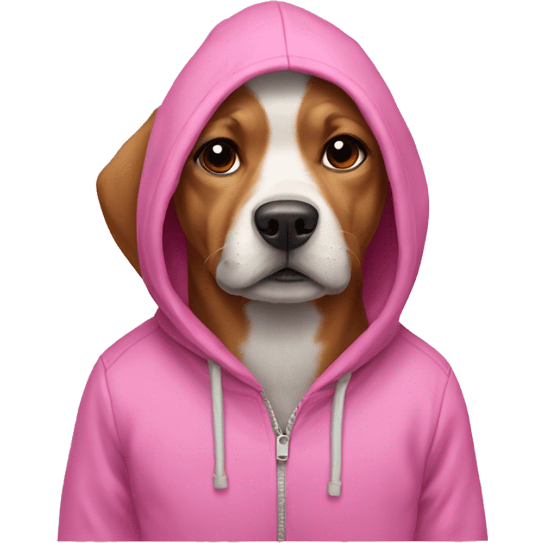 A dog wearing a pink hoodie  emoji