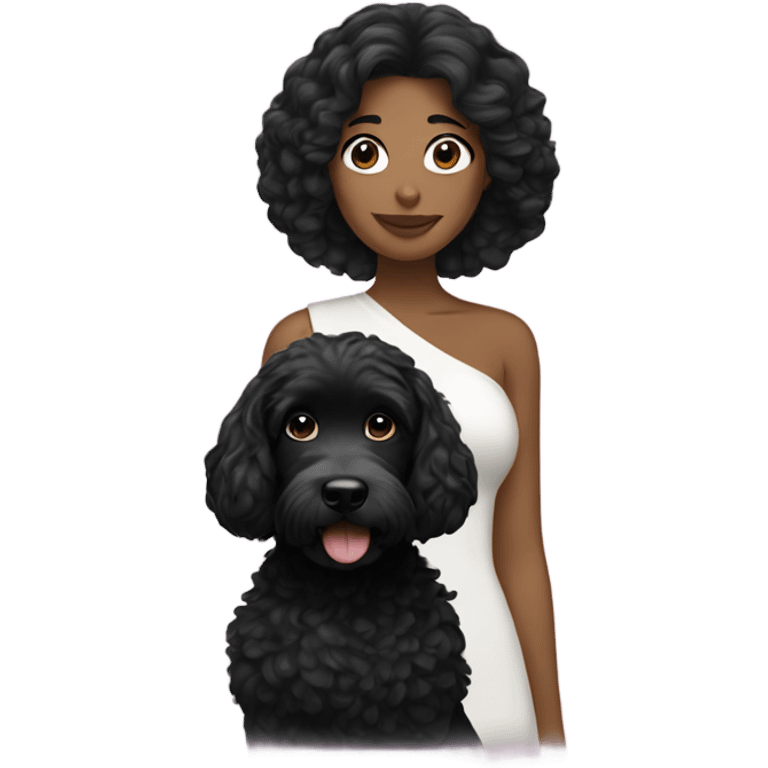 Woman with black hair and a black cockapoo emoji