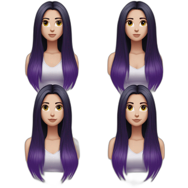 White girl with long straight black hair and purple streak hair Raven Queen emoji