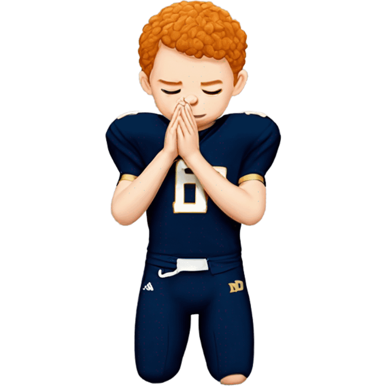 Red headed boy praying for a Notre Dame victory emoji