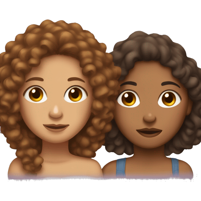 Two sister cuddling with brown curly hair one is light skin and one is brown skin  emoji