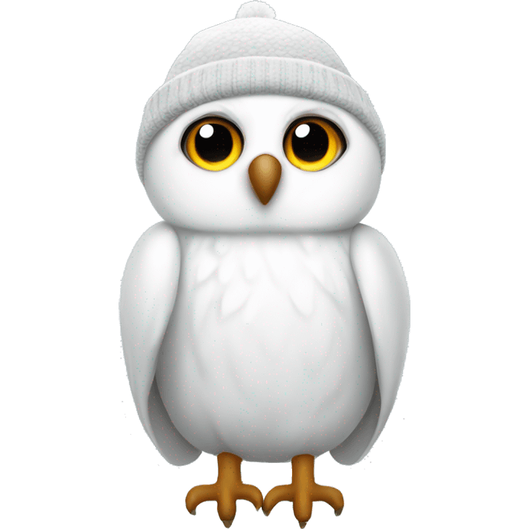 White owl with winter hat emoji