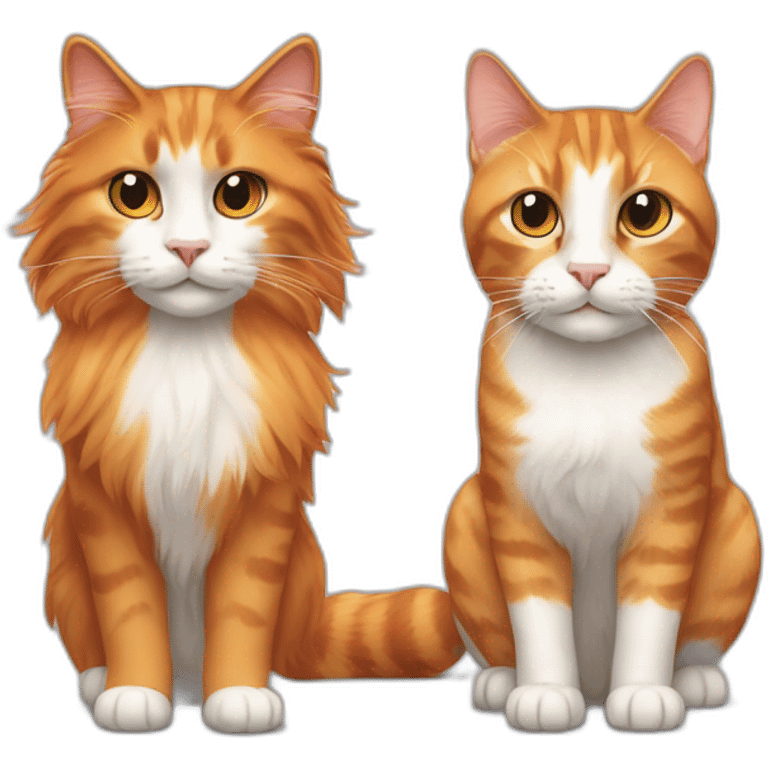 Long-haired, calico cat next to an orange tabby cat emoji