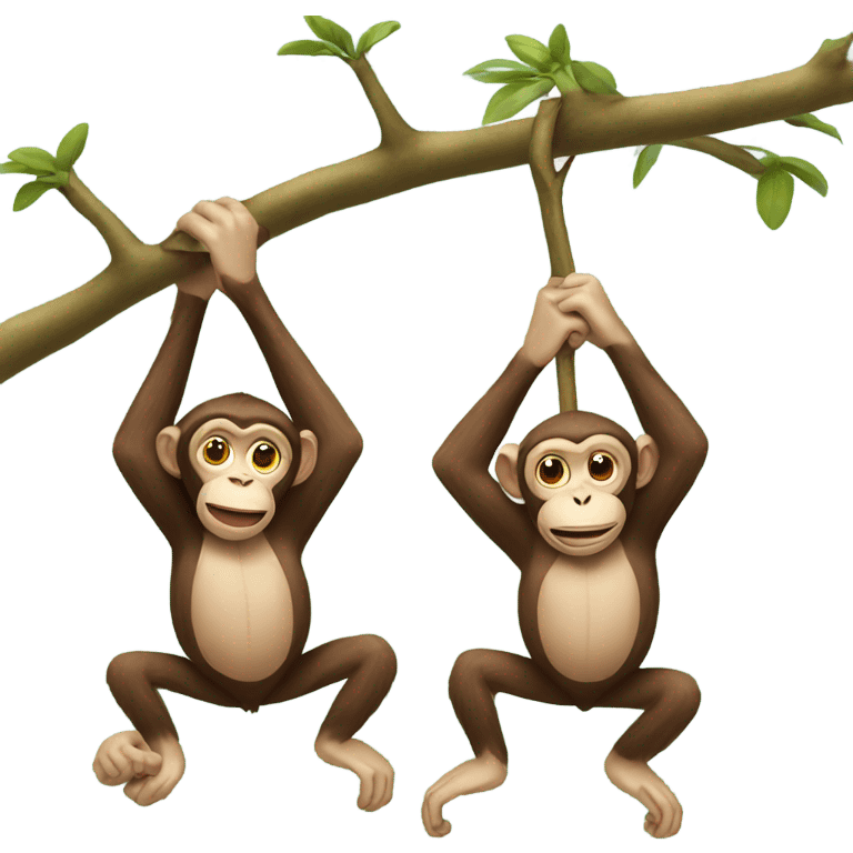 Two monkeys hanging on a branch
 emoji