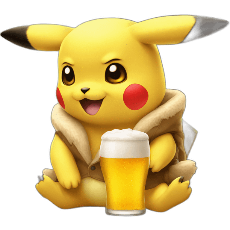 Pikachu drinking beer emoji