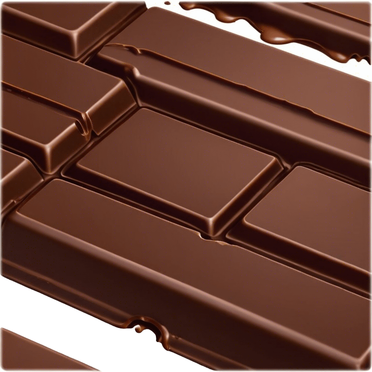 Cinematic silky dark chocolate bar, broken into perfect squares, rich cocoa tones, slightly melting edges, fine texture and decadent shine, warm golden highlights, tempting and rich. emoji