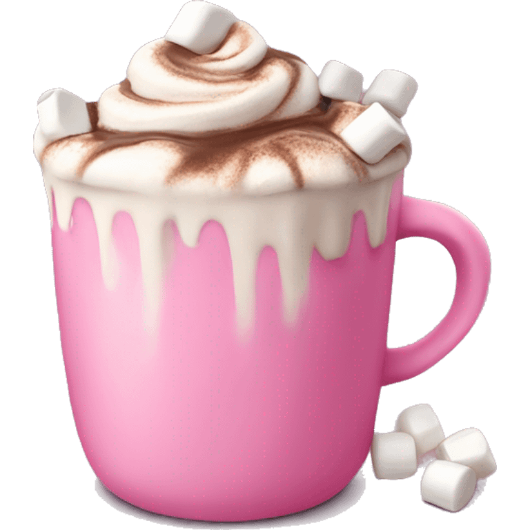 Hot chocolate in pink cup with cream and marshmallows emoji