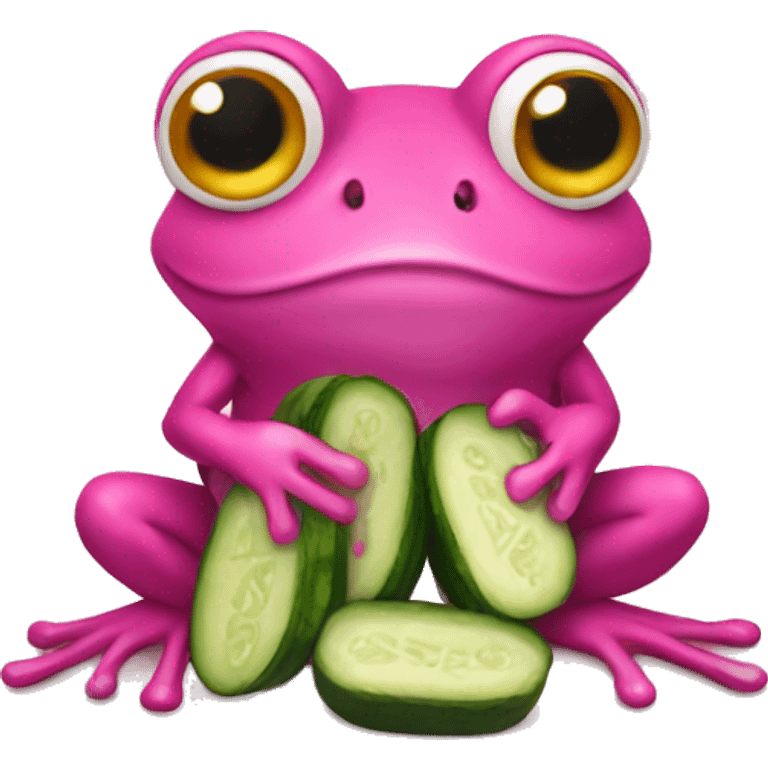 pink frog eating many pickles emoji