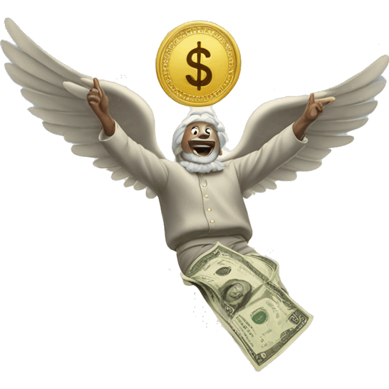 Money flying in the air with god in the sky emoji