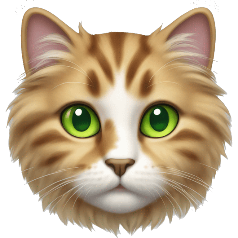 fluffy multi-colored cat with green eyes emoji