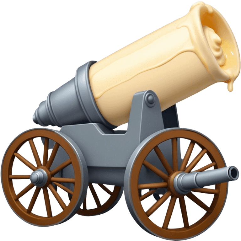 Cannon on wheels that has some mayonnaise dropping out of the front emoji