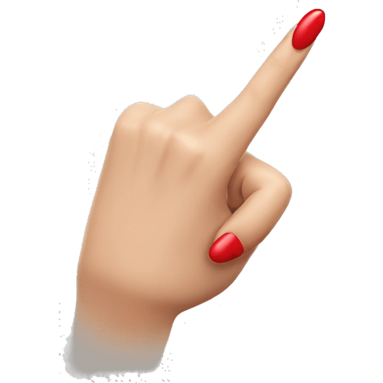 woman hand pointing index finger, red nail varnish. top of the hand is showing emoji