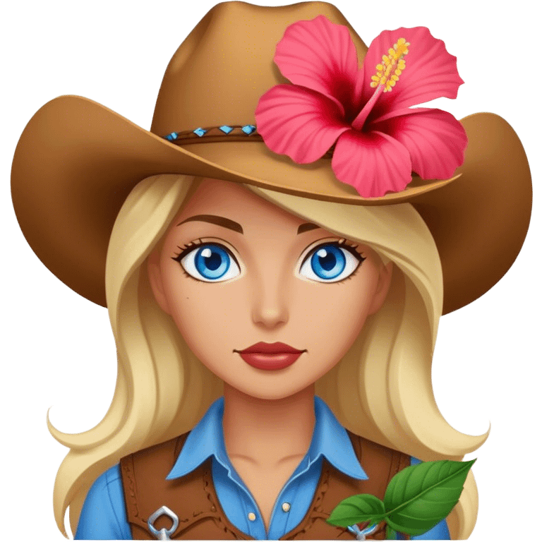 Cowgirl blue eyes with hibiscus  emoji