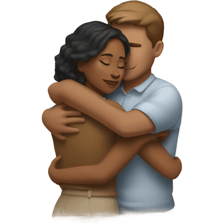 White male hugging brown woman emoji