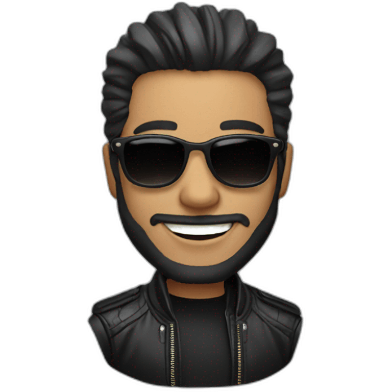 Man smiling  with beard, earrings, sunglasses, black leather jacket emoji