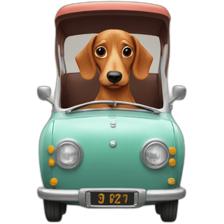 Ginger sausage dog in a car emoji