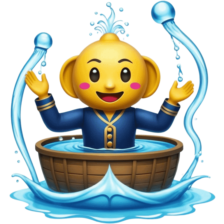 Cinematic Realistic Water Puppetry Pop Culture Emoji, depicted as a whimsical scene of traditional water puppetry rendered with dynamic textures and playful lighting. emoji