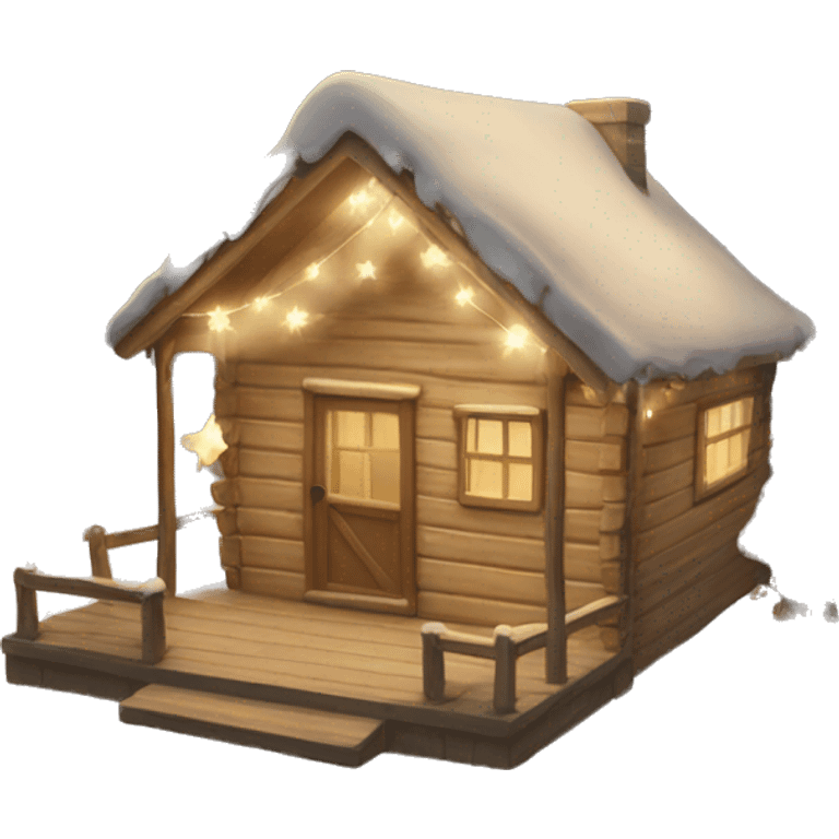 Beige winter cabin with Christmas lights and decorations emoji