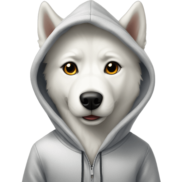 White husky wearing a hoodie emoji