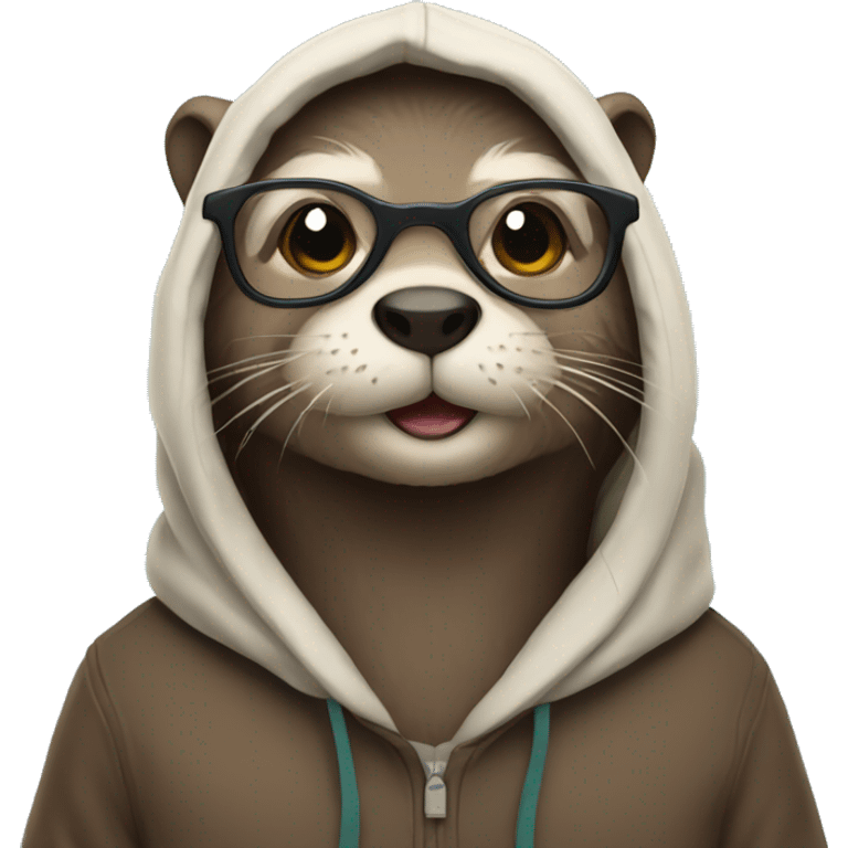 An otter who is wearing a hoodie and wearing glasses emoji