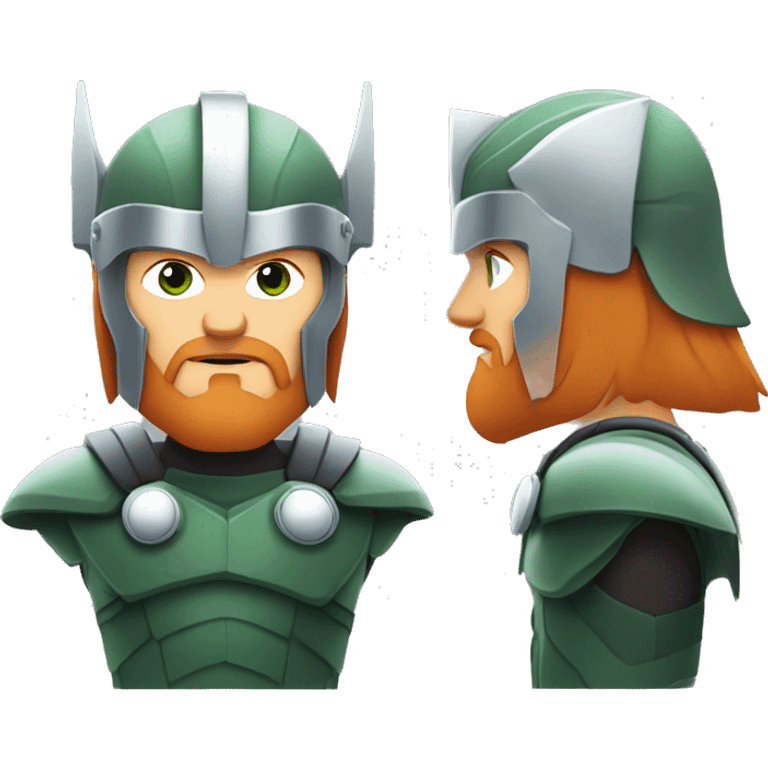 avatar of a man with short red hair, trimmed beard, gray-green eyes, and wearing Thor's winged helmet. Serious expression, clean shapes, and smooth gradients. emoji