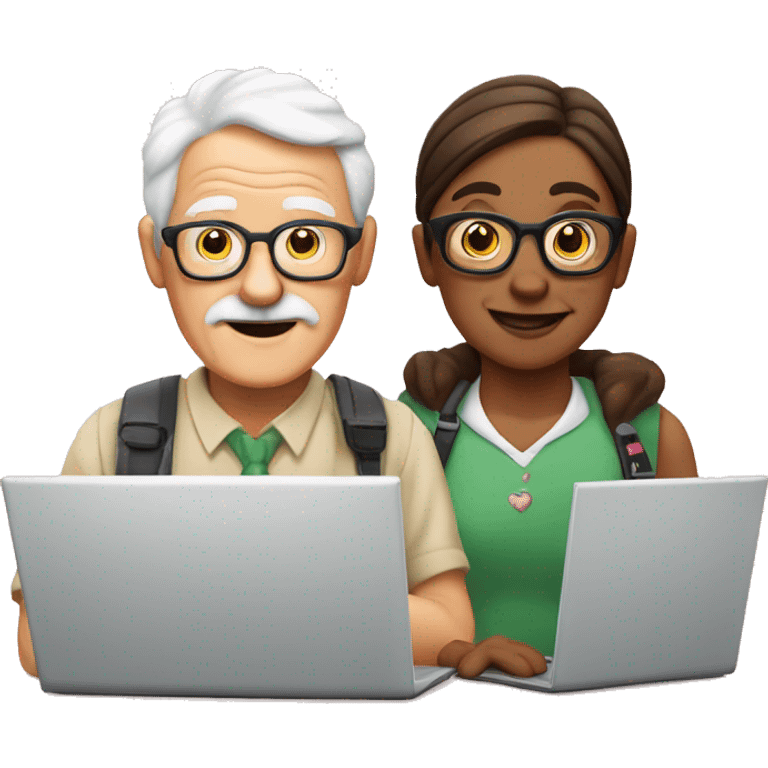 white and nerd Grandparents in Day St Valentines with laptops emoji