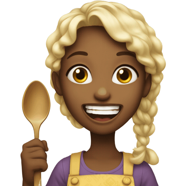 girl enjoying food with spoon emoji