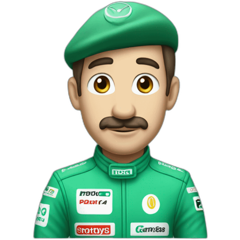 Luigi in a Mercedes AMG Petronas racing suit emoji