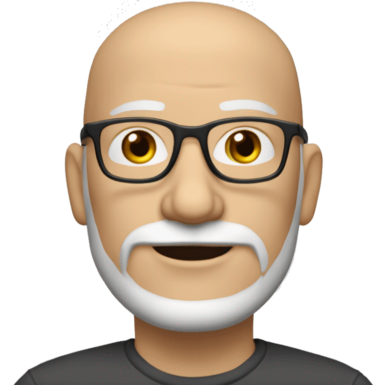 portrait of white male, 45 years old, bald, with black-framed eyeglasses with a thinner frame, and slightly graying red whiskers - not a full beard.   emoji