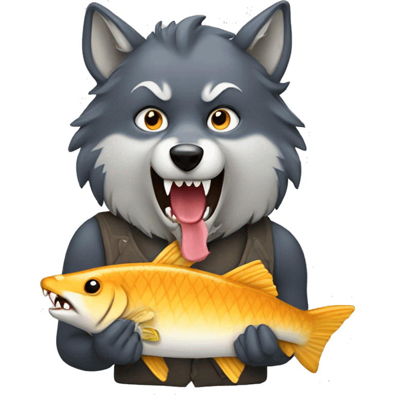 Wolf holding fish in mouth emoji