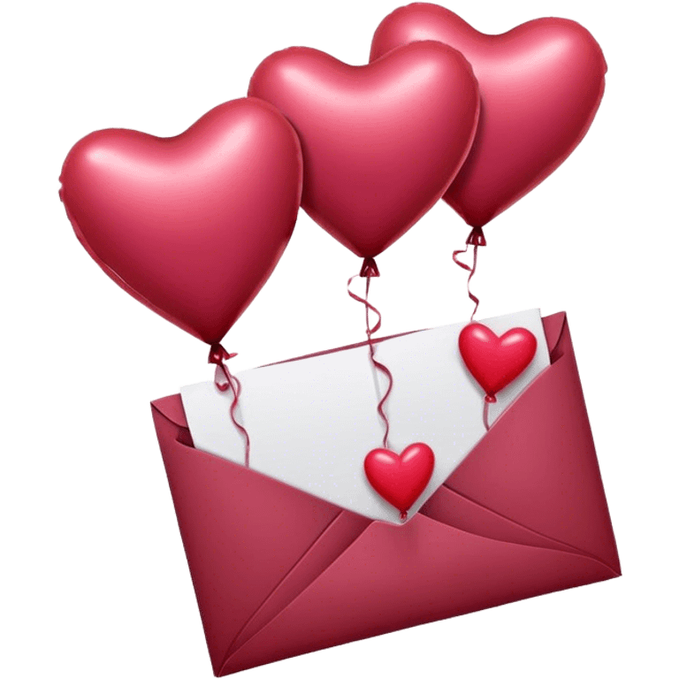 maroon love letter, three metallic pink heart-shaped balloons and red kisses  emoji