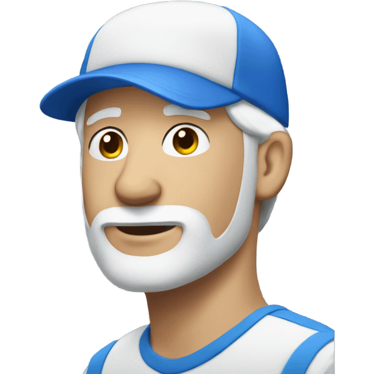 white man with white hair wearing blue cap emoji