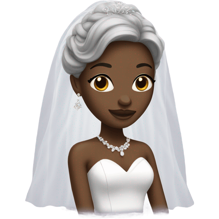 Black lady with long hair in a wedding dress emoji