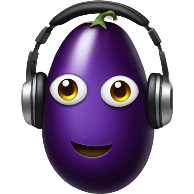 Aubergine wearing headphones with eyes  emoji