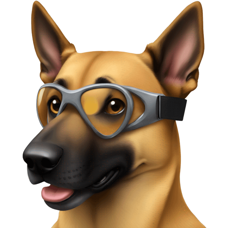 Tan Belgium malinois wearing goggles emoji