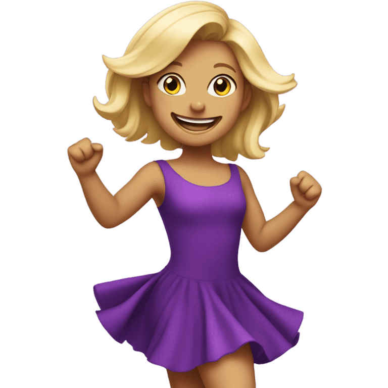 blonde girl dancing excited in purple dress emoji