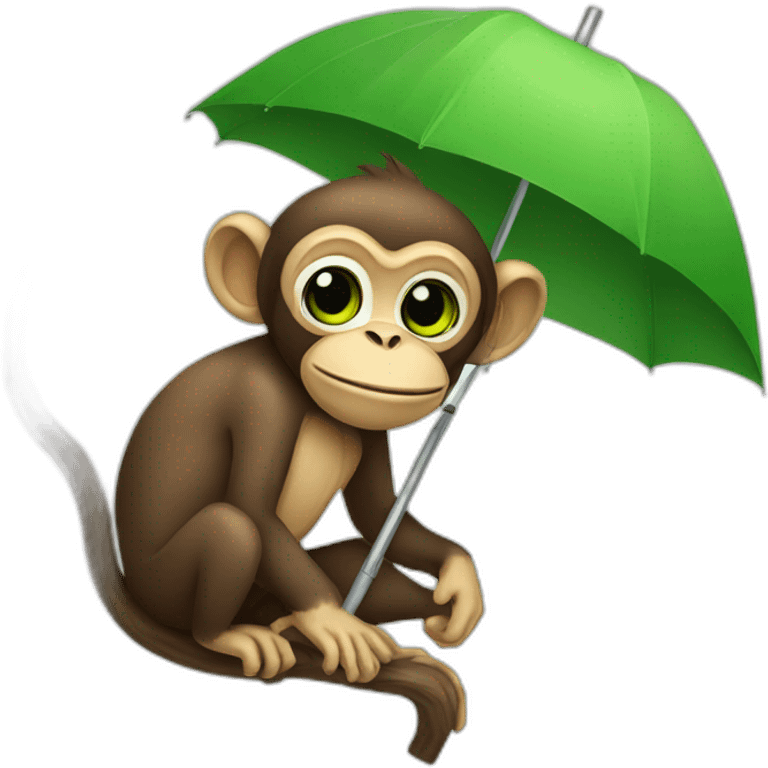 Monkey with galsses and green eyes and umbrella on tree emoji