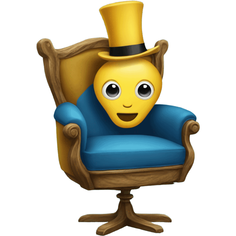 A clam wearing a yellow top hat while sitting in a blue chair emoji