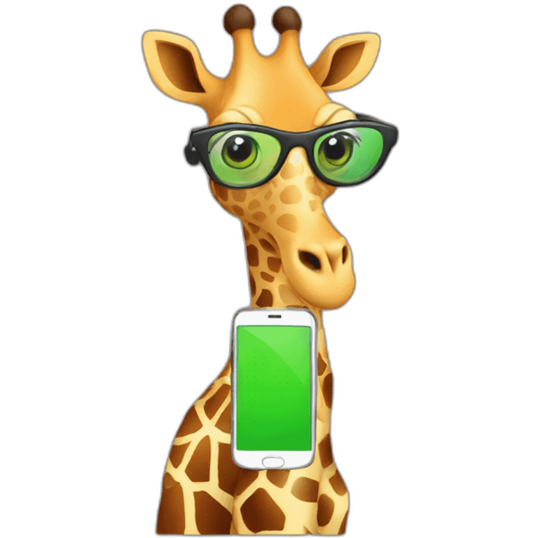 giraffe holding a smartphone with a green display emoji