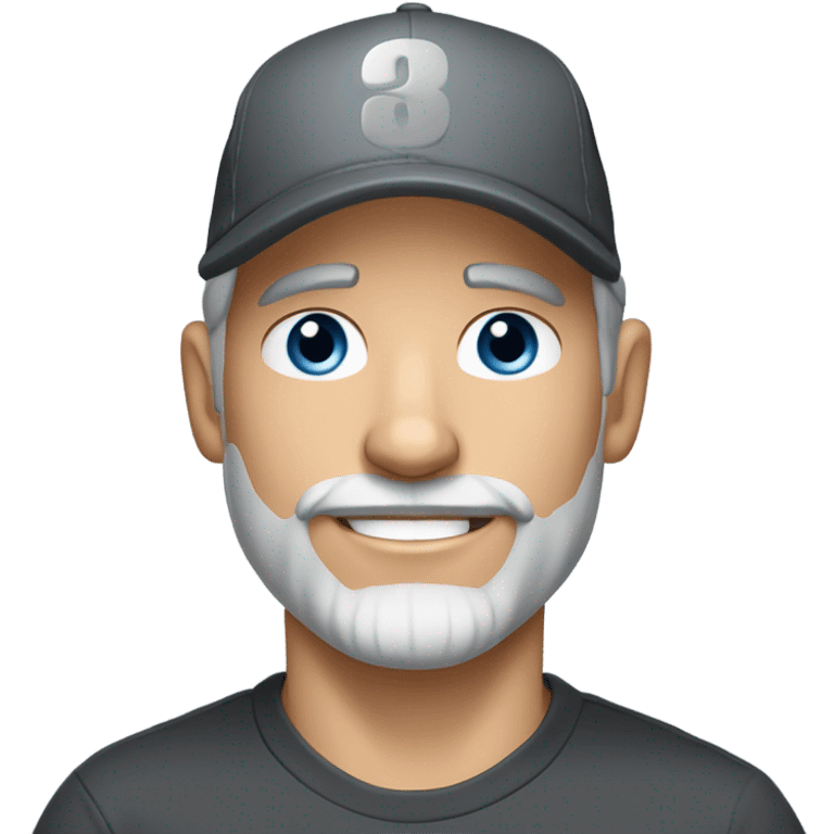 Handsome blue eyed man, with grey hair, and grey goatee beard, wearing ball cap and holding a black long hair chihuahua  emoji